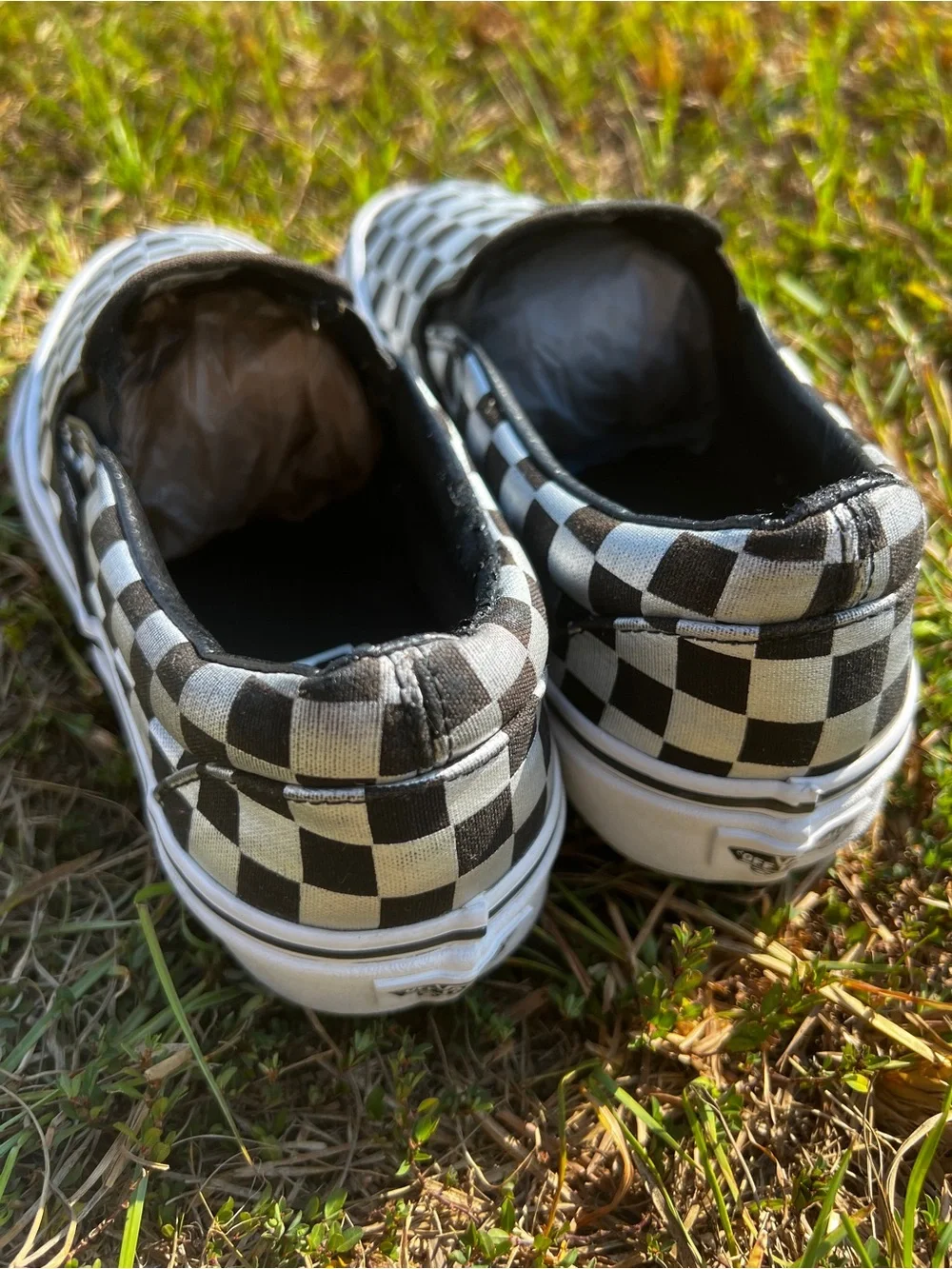 CLEAN Vans size 7.5 Mens Slip On Checkerboard Silver shoes